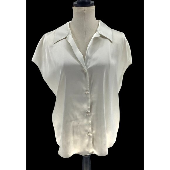 Worthington Womens White Satin Button-Up Blouse L Please Read - Picture 1 of 6